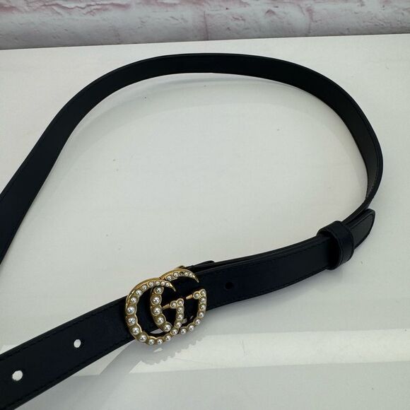 Gucci Black GG Marmont Thin Belt with Pearls 476342 90/36 - Picture 4 of 13